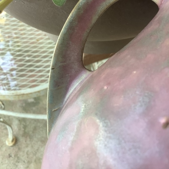 Vintage Greenish Gray Pink Glazed Two Handle Pottery Vase - Picture 8 of 8